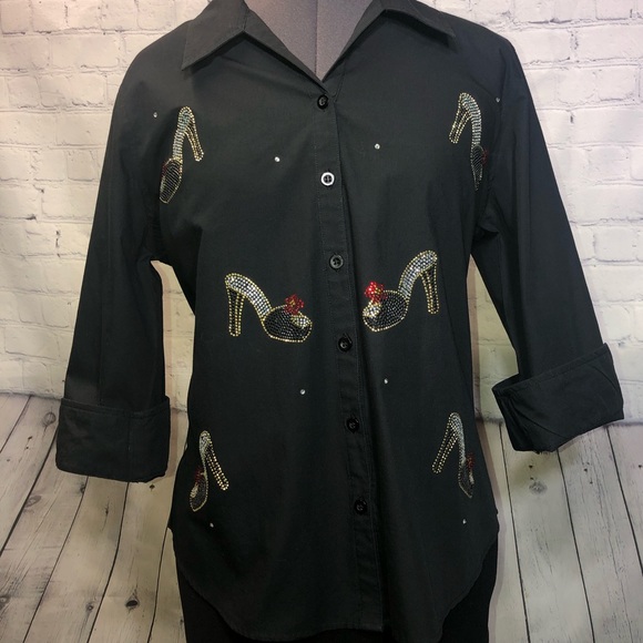 Bling Button Up• High Heels - Rhinestones, Women’s Medium - Picture 7 of 11